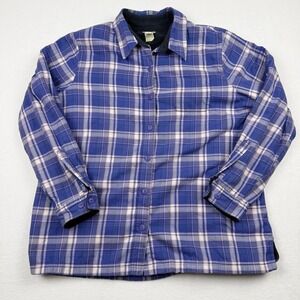 L.L. Bean Women's Blue Plaid Flannel Shirt Jacket Fleece Lined Size L